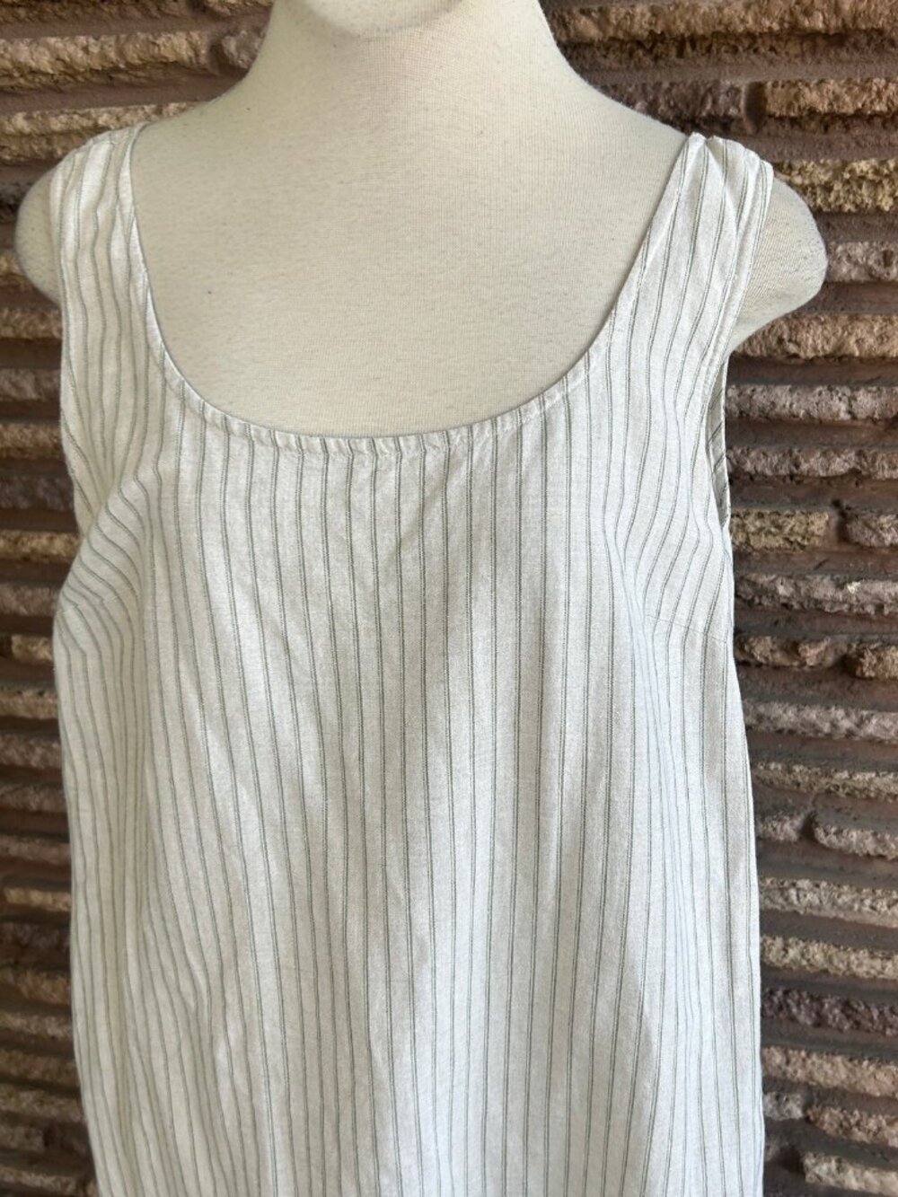 Venezia Sleeveless Shift Maxi Dress Green Striped Linen Blend Size 14/16 - Picture 7 of 9